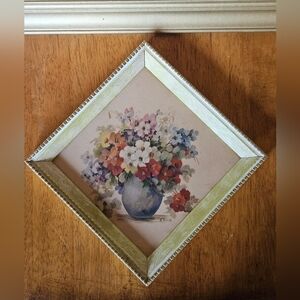 Vintage 1960s Signed By M. Black Floral Litho Print and Frame